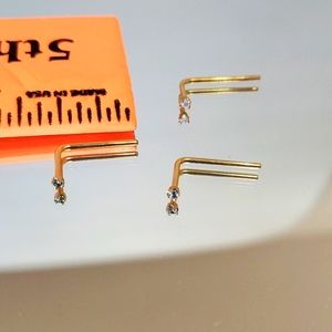 Body Gems Nose Jewelry L Shaped 18 Carat Nickel Free Gold Prong Set 2mm Stone